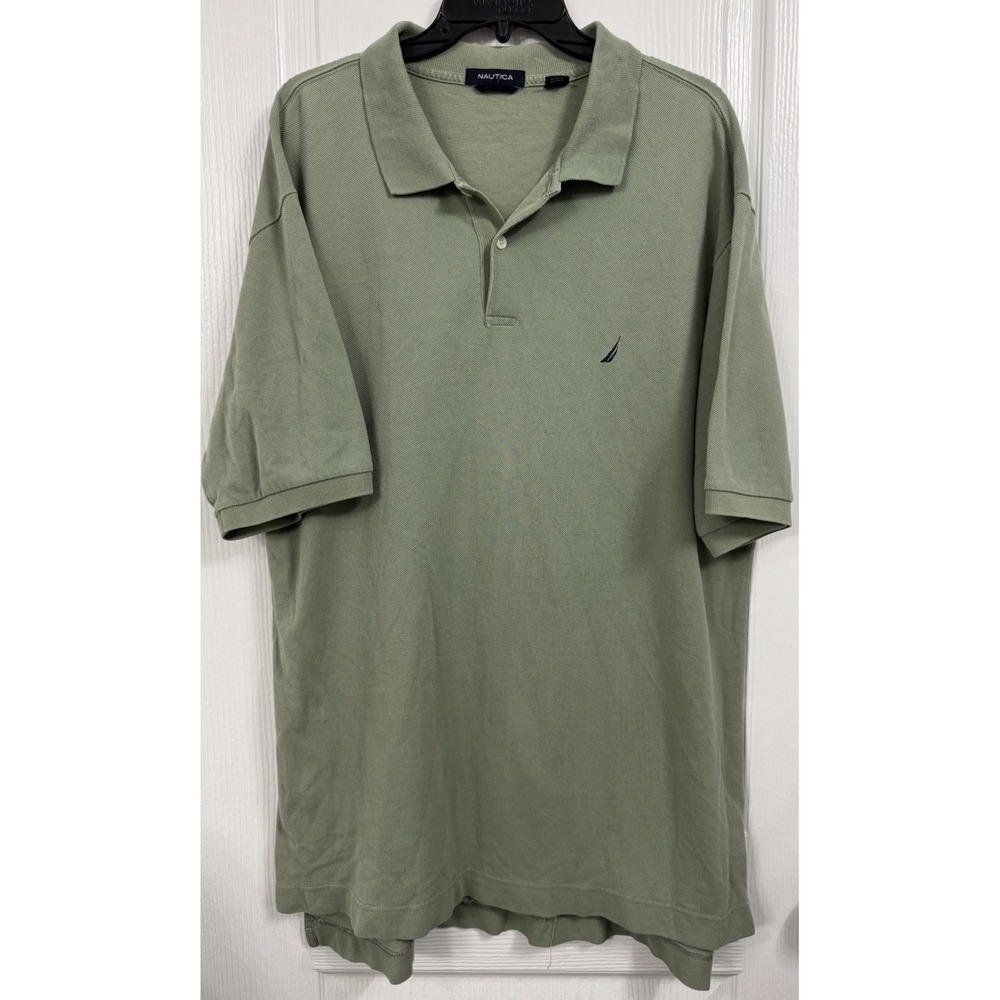 Nautica Polo Shirt Mens XLarge Green Solid Knit Logo Short Sleeve Casual Top